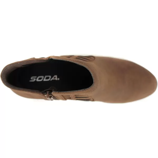 Soda Womens Closed Toe Multi Strap Ankle BootieLight Brown