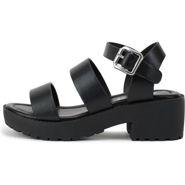 Soda ACCOUNT2  Little KidsChildrenGirls Open Toe Two Bands Lug sole Fashion Block Heel Sandals with Adjustable Ankle StrapBlack Pu