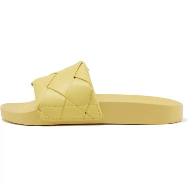 Soda ARCHWAY  Women Flat Open Toe Woven Braided Wide Strap With Fashion Footbed Slide SandalYellow Pu