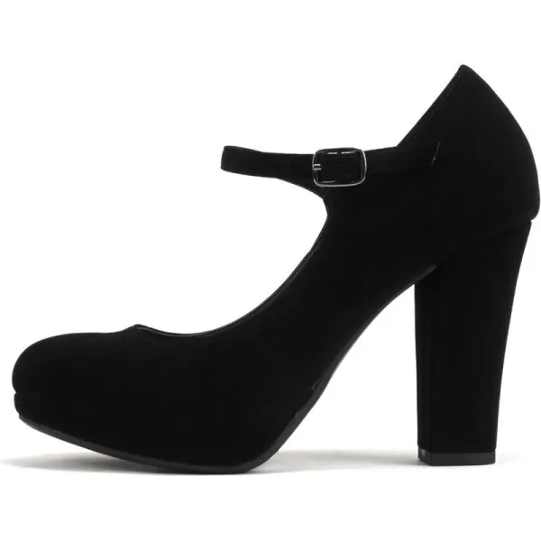 Soda Ayden  Women Mary Jane Ankle Strap Cushion High Heel Pump ShoeBlack Nubuck