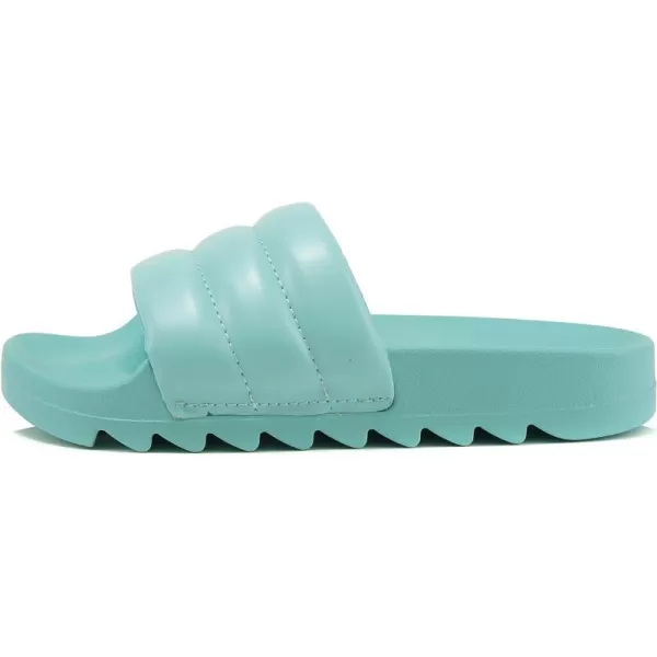 Soda BETWEEN  Women Flat Open Toe Single Plush Wide Strap With Fashion Footbed Slide SandalLteal Pu