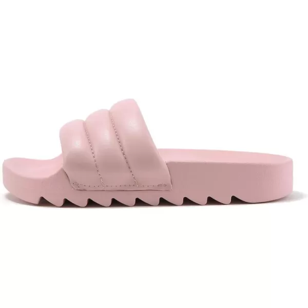 Soda BETWEEN  Women Flat Open Toe Single Plush Wide Strap With Fashion Footbed Slide SandalPink Pu