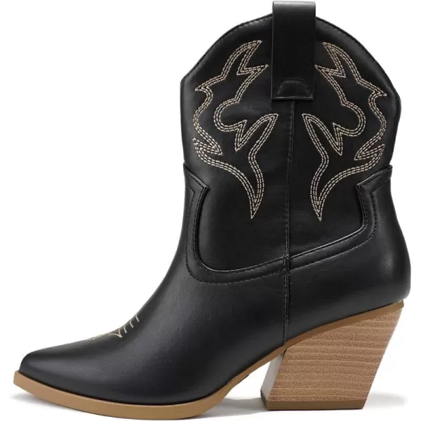 Soda BLAZING  Women Western Stitched Pointe Toe Low Heel High Top Ankle Shaft Boot BootieBlack Pu