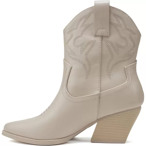 Soda BLAZING  Women Western Stitched Pointe Toe Low Heel High Top Ankle Shaft Boot BootieBone Pu