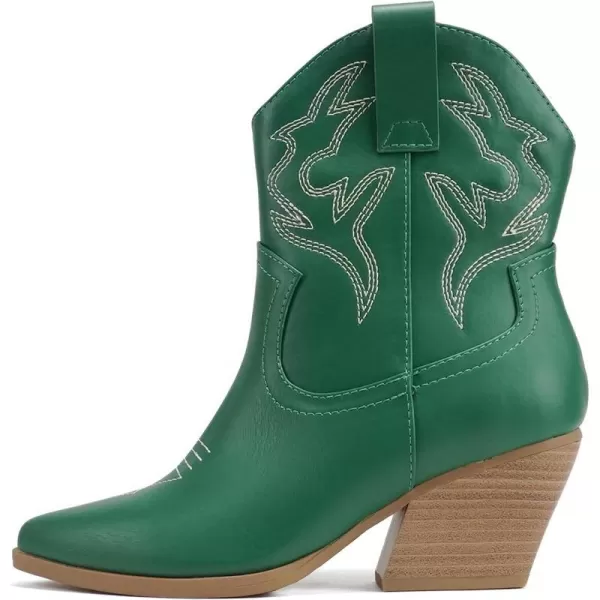 Soda BLAZING  Women Western Stitched Pointe Toe Low Heel High Top Ankle Shaft Boot BootieGreen Pu