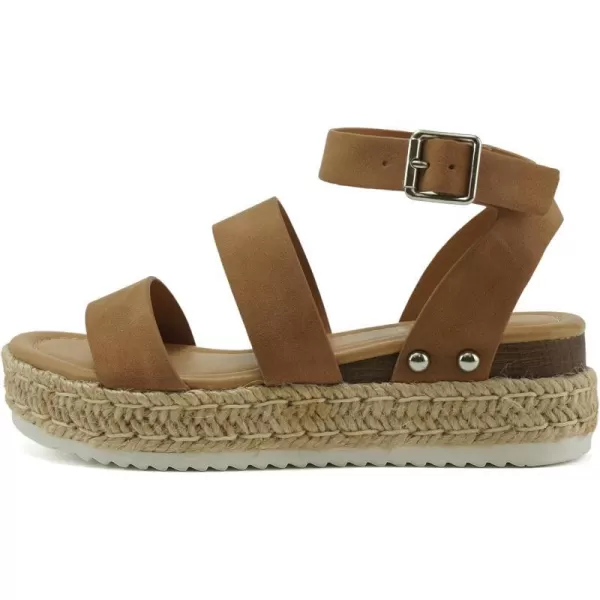 Soda BRYCE2 KidsChildrenGirls Open Toe Two Bands Espadrille Jute Platform Wedge Casual Fashion Flatform Sandals with Buckle Ankle StrapTan Nubuck