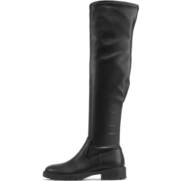 Soda BURIN  Women Round Toe Lug Sole Low Heel OvertheKnee Boot with Side ZipperBlack Pu