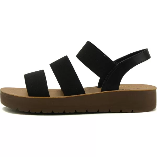 Soda BUTTON  Women Slip On Casual Open Toe Three Elastic Bands with Ankle Strap Fashion Gladiator SandalBlack