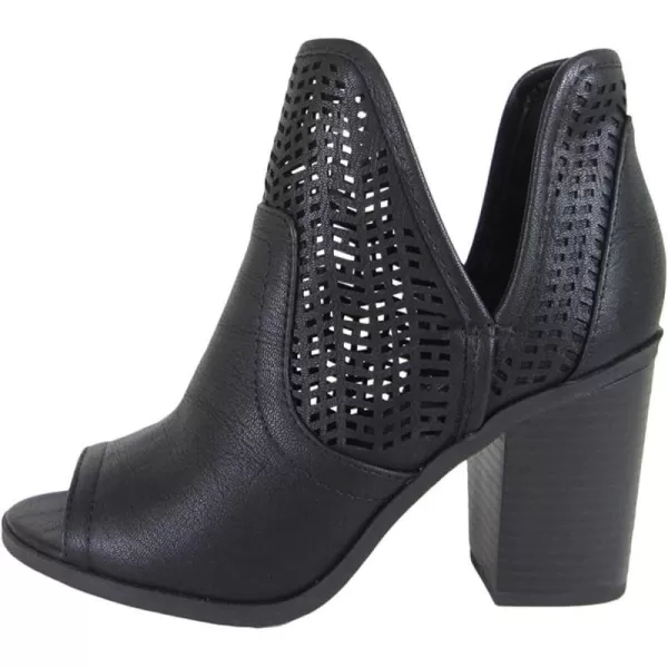 Soda CATHY  Womens Laser Cut Side V Cutout Open Toe Stacked Chunky Heel BootieBlack Nbpu