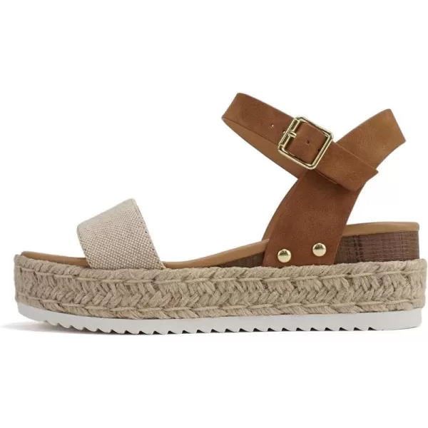 Soda CLIP  Women Open Toe Ankle Strap Platform Espadrille SandalBeige CanvasTan