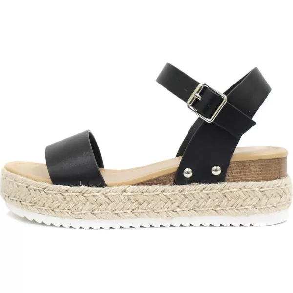 Soda CLIP  Women Open Toe Ankle Strap Platform Espadrille SandalBlack