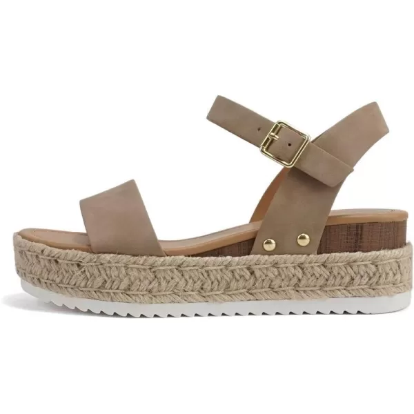 Soda CLIP  Women Open Toe Ankle Strap Platform Espadrille SandalDark Natural Nubuck