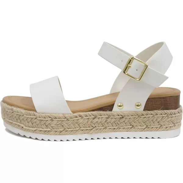 Soda CLIP  Women Open Toe Ankle Strap Platform Espadrille SandalWhite