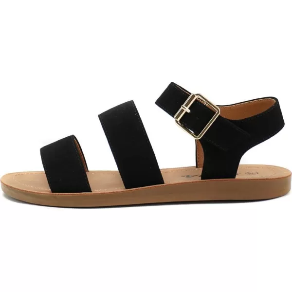 Soda COMING  Women Casual Open Toe Two Bands with Ankle Strap Fashion Slide Flat SandalBlack Nubuck