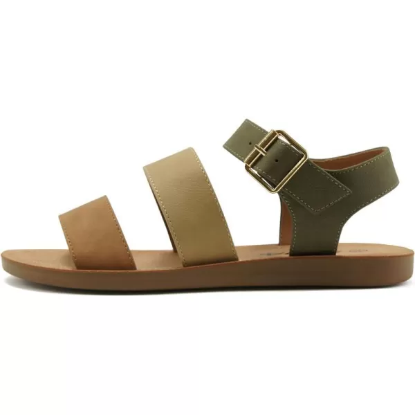 Soda COMING  Women Casual Open Toe Two Bands with Ankle Strap Fashion Slide Flat SandalKhaki Multi