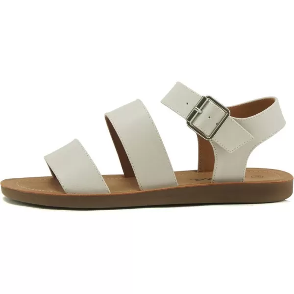 Soda COMING  Women Casual Open Toe Two Bands with Ankle Strap Fashion Slide Flat SandalOff White Pu