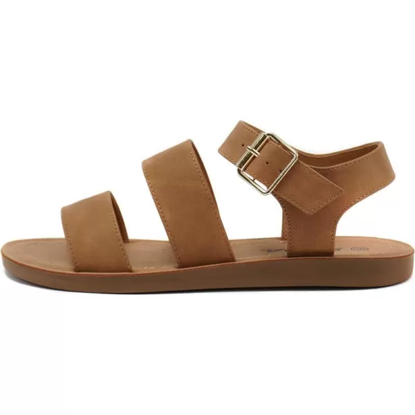 Soda COMING  Women Casual Open Toe Two Bands with Ankle Strap Fashion Slide Flat SandalTan Nubuck