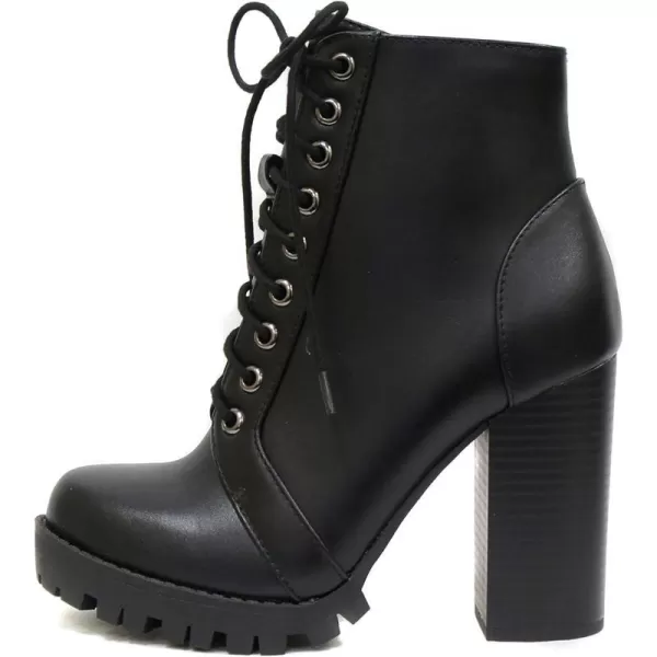 Soda Chalet  Fashion Lace up Military Inspired Ankle Boot with Stacked Heel and Side ZipperBlack