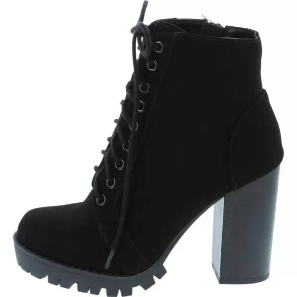 Soda Chalet  Fashion Lace up Military Inspired Ankle Boot with Stacked Heel and Side ZipperBlack Nubuck