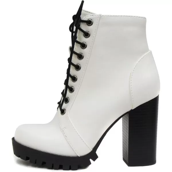 Soda Chalet  Fashion Lace up Military Inspired Ankle Boot with Stacked Heel and Side ZipperWhite