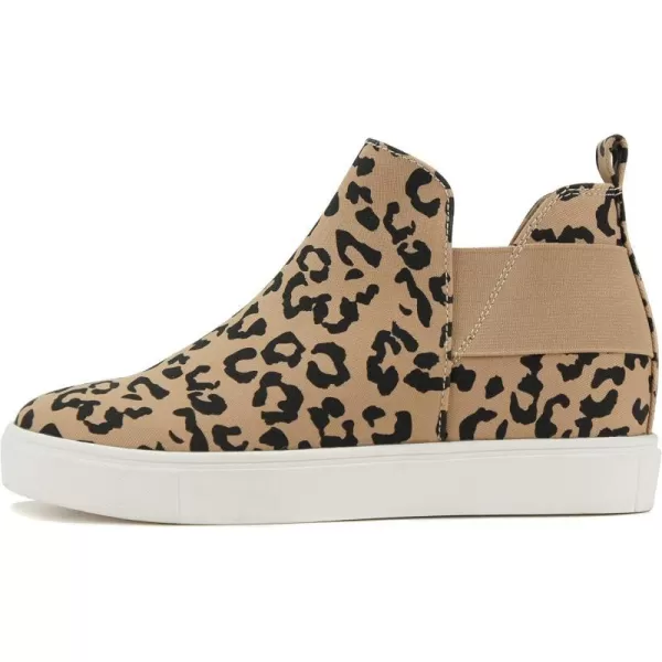 Soda DIANA  Slip On Hidden Wedge Ankle Boot Fashion Sneaker with elastic gore insetsLight Tan Leopard