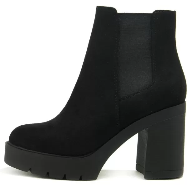 Soda EDITOR  Women Lug Sole High Heel Chelsea Fashion Ankle Boot wDouble Elastic GoreBlack Imit Suede