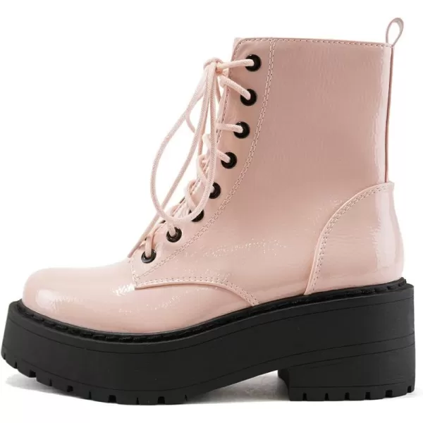 Soda FLING Women Chunky Lug Sole Lace up Fashion Combat Ankle Boot wSide ZipperBlush Crk Patent