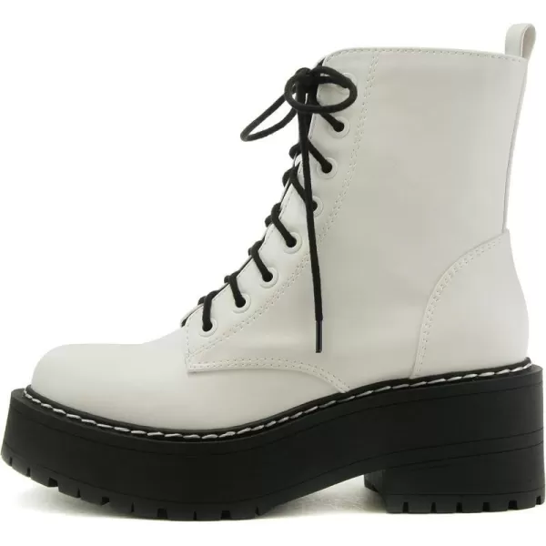 Soda FLING Women Chunky Lug Sole Lace up Fashion Combat Ankle Boot wSide ZipperWhite Pu