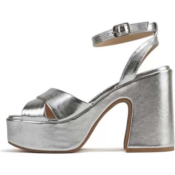 Soda FUNKIE  Women Open Square Toe Crisscross Band Ankle Strap Chunky High Heel Notch Wedge SandalSilver Metallic