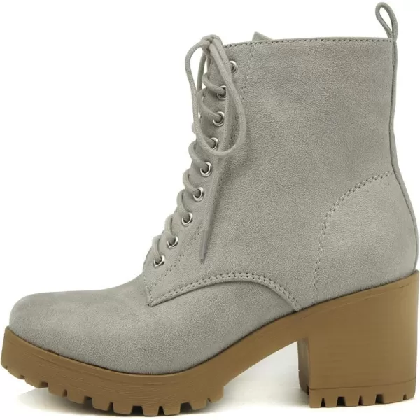 Soda FUZZY  Women Chunky Lug Sole Lace up Fashion Combat Ankle Boot wSide ZipperLgrey Imit Suede