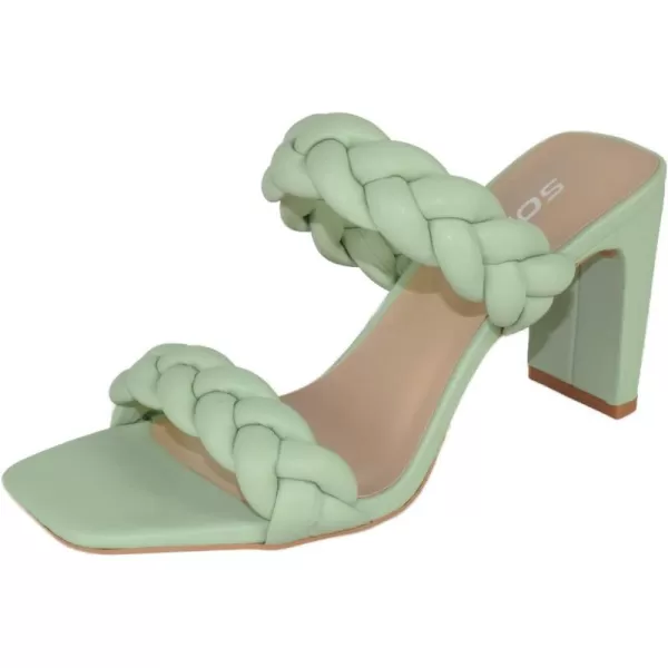 Soda Found  Womens Braided Heeled Square Toe Block Heel SandalsLight Green