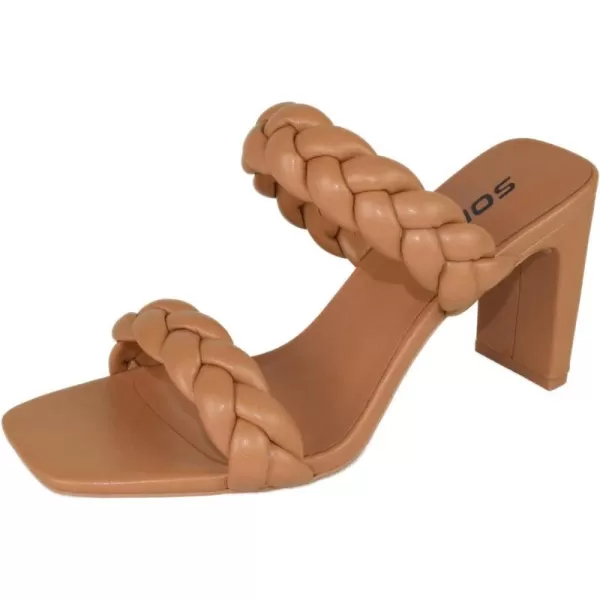 Soda Found  Womens Braided Heeled Square Toe Block Heel SandalsPu Camel