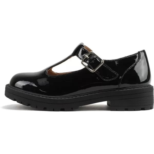 Soda GARNY2  Little KidsChildrenGirls Round Closed Toe Velcro TStrap Mary Jane Lug Sole Low Heel ShoeBlack Patent