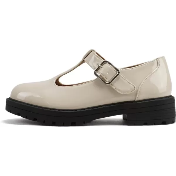 Soda GARNY2  Little KidsChildrenGirls Round Closed Toe Velcro TStrap Mary Jane Lug Sole Low Heel ShoeBone Patent