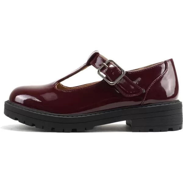 Soda GARNY2  Little KidsChildrenGirls Round Closed Toe Velcro TStrap Mary Jane Lug Sole Low Heel ShoeBurgundy Patent