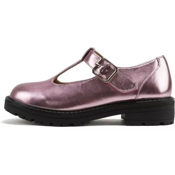 Soda GARNY2  Little KidsChildrenGirls Round Closed Toe Velcro TStrap Mary Jane Lug Sole Low Heel ShoePink Metallic Pu