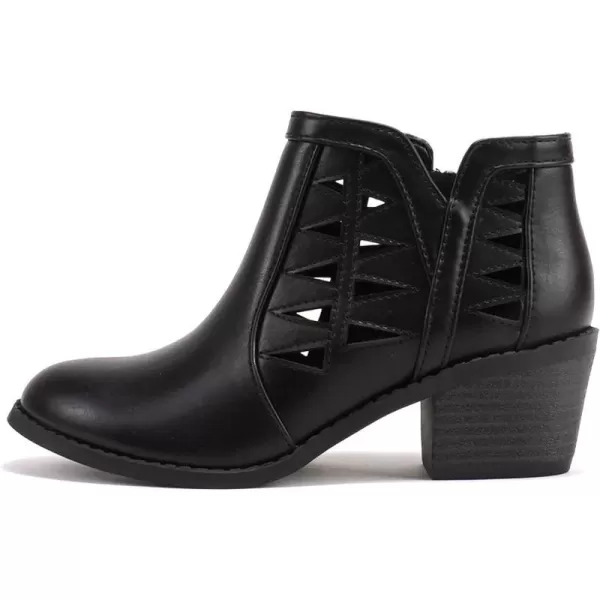 Soda Girls Triangle Cutout Side Chunky Stacked Heel Ankle BootPu Black