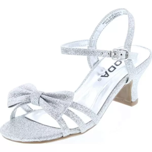 Soda Girly2 Childrens Girls Open Toe Slingback Block High Heel SandalsSilver Glt