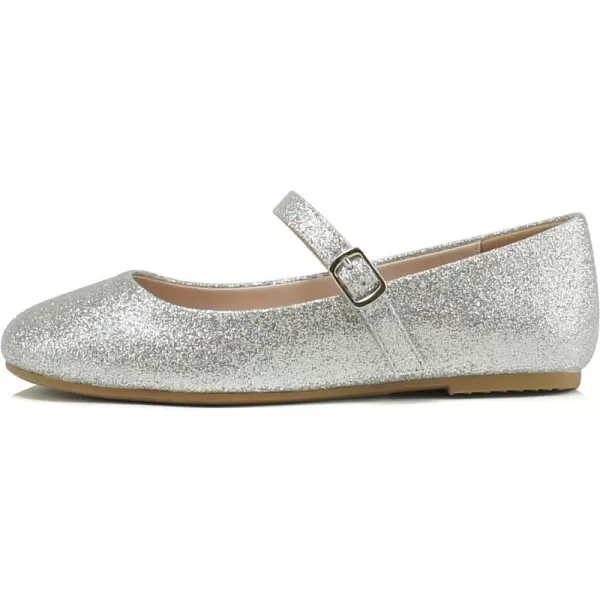 Soda Hookup2 KidsChildrenGirls Fashion Classic Mary Jane Flat Rounded Ballet ShoesSilver Glitter