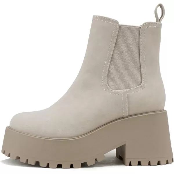 Soda INSTANT Women Chunky Lug Sole Mid Heel Chelsea Fashion Ankle Bootie wDouble Elastic GoreLstone Nubuck