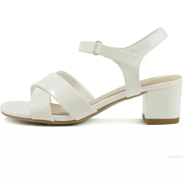 Soda KidsChildrenGirls AIDA2 Crisscross band Soft Comfortable Sole with Ankle Buckle Strap Block Heel Sandals ShoesWhite Pat