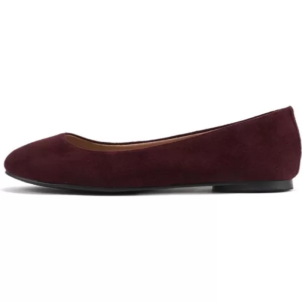 Soda Kreme Comfortable Basic Shoes Women Ballet Flat Round Toe Gel InsoleBurgundy Imitation Suede