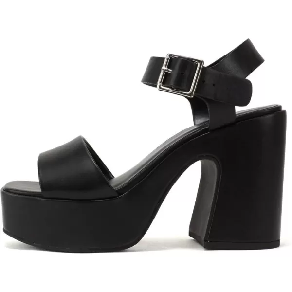 Soda LAUNCH  Women Open Toe Ankle Strap Platform Chunky High Heeled SandalBlack Pu