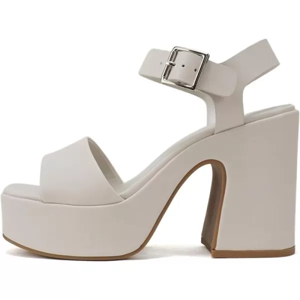 Soda LAUNCH  Women Open Toe Ankle Strap Platform Chunky High Heeled SandalOff White Pu