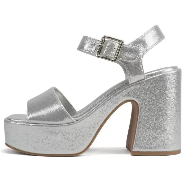 Soda LAUNCH  Women Open Toe Ankle Strap Platform Chunky High Heeled SandalSilver Shimmer