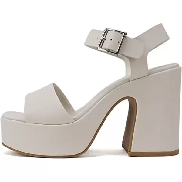 Soda LAUNCH  Women Open Toe Ankle Strap Platform Chunky High Heeled SandalWhite Pu