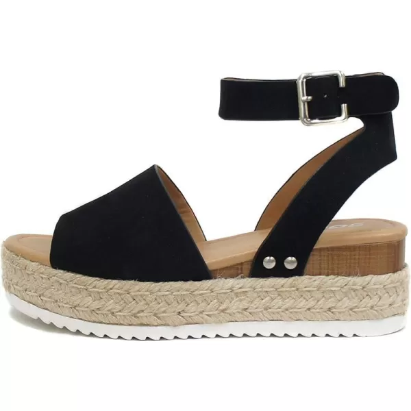 Soda Little KidsChildrenGirls TopicIIS Espadrille Flatform Wedge Open Toe SandalsBlack Nubuck