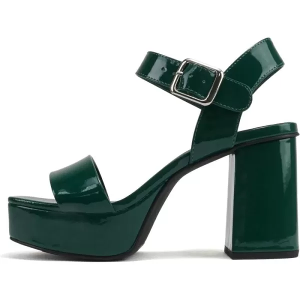 Soda MACEY  Women Open Square Toe Single Band High Heel Platform Dress Sandal with Adjustable Ankle StrapForest Green Patent