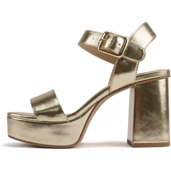 Soda MACEY  Women Open Square Toe Single Band High Heel Platform Dress Sandal with Adjustable Ankle StrapGold Metallic Pu