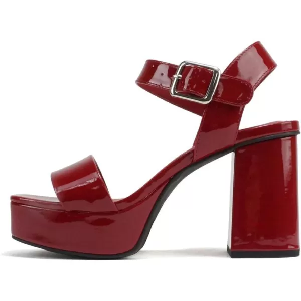 Soda MACEY  Women Open Square Toe Single Band High Heel Platform Dress Sandal with Adjustable Ankle StrapRuby Red Patent